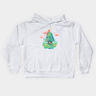 Cute happy pine tree and bird friend Kids Hoodie